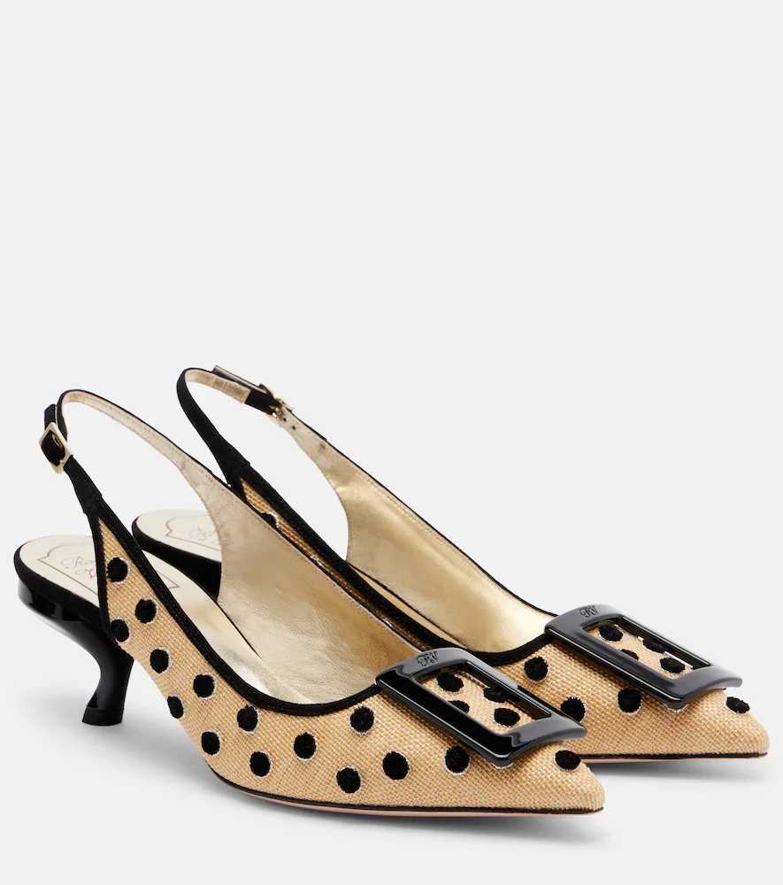 Virgule polka-dot canvas slingback pumps
