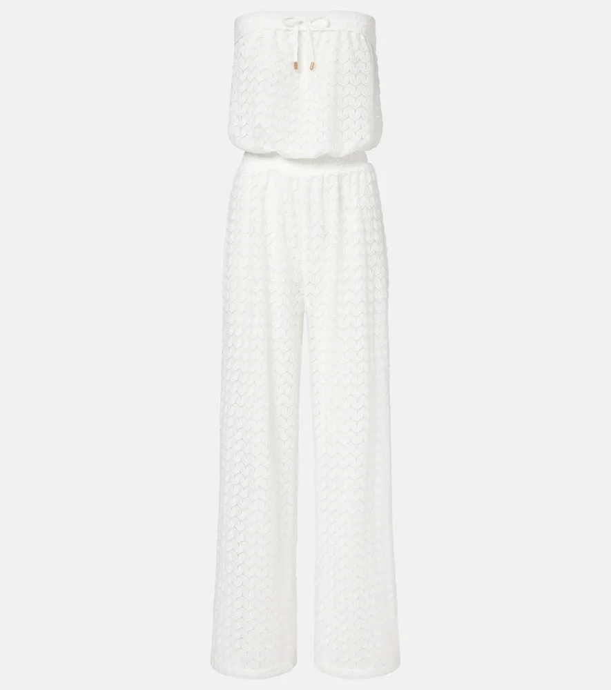 Viv sheer pointelle cotton-blend jumpsuit