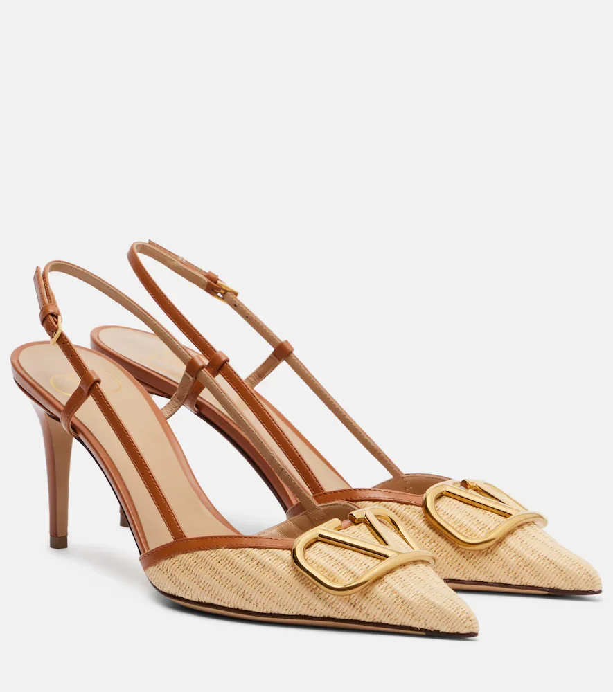 VLogo leather-trimmed slingback pumps
