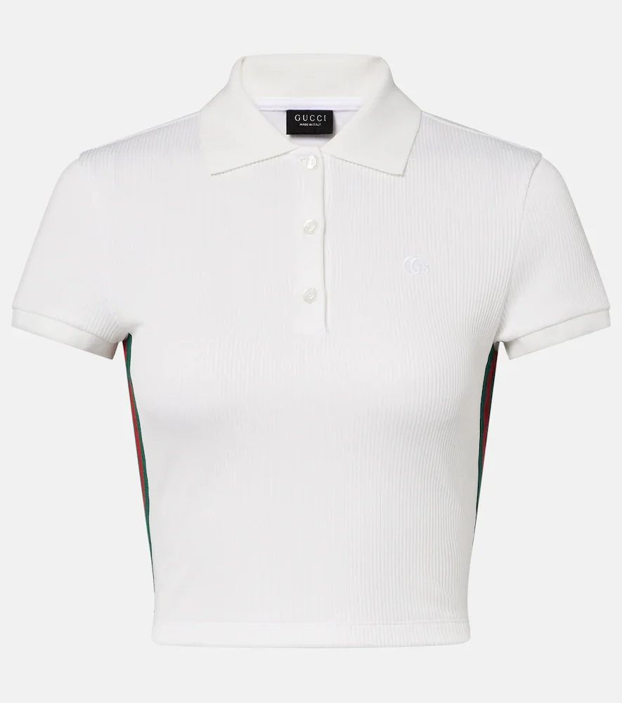 Web Stripe ribbed-knit cropped Polo Shirt