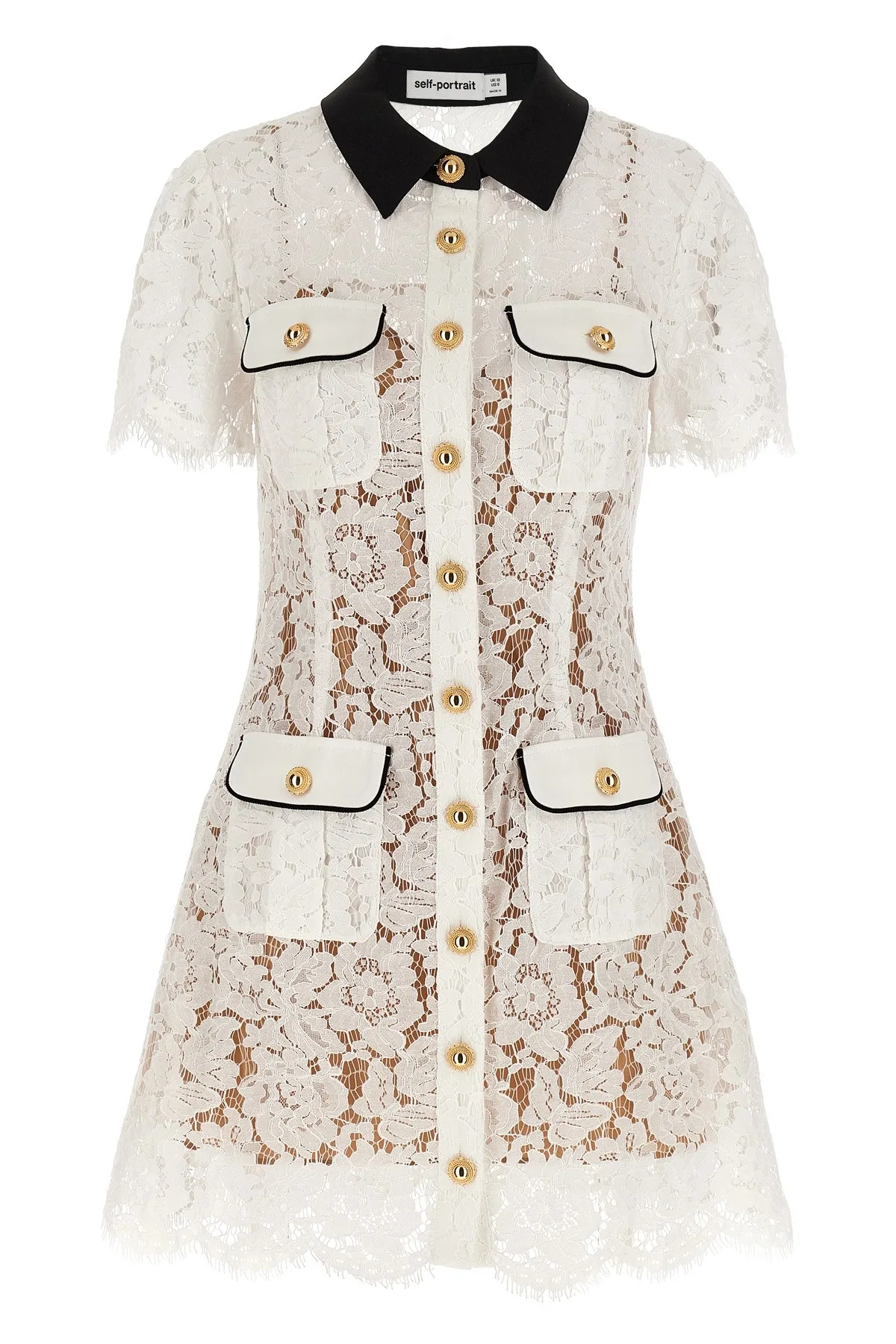 White Lace Contrast Collar Mini Dress