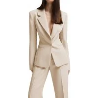White Women's Two-Piece Suit with Hidden Button Closure - US 12 Beige