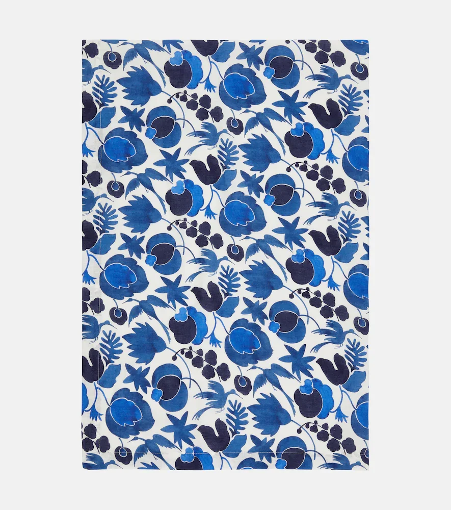 Wildbird Blu Medium linen tablecloth