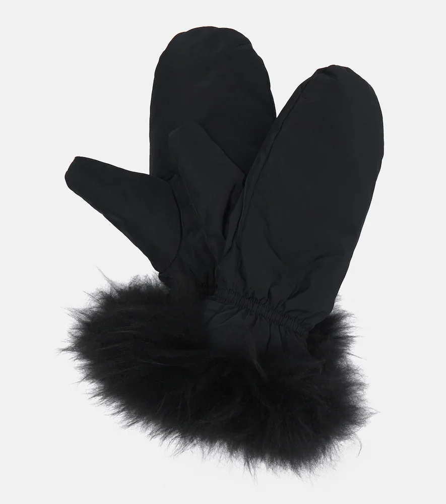Wool-trimmed down gloves
